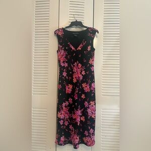Jones New York Pink and Black Sleeveless V-Neck Midi Sundress
